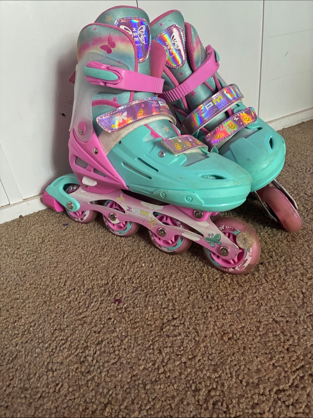 Adjustable Kids Inline Skates - Teal & Pink